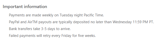 Outlier AI payment schedule showing weekly Tuesday payouts