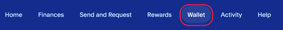 PayPal convert currency on web, step 1: Click Wallet in the top menu.