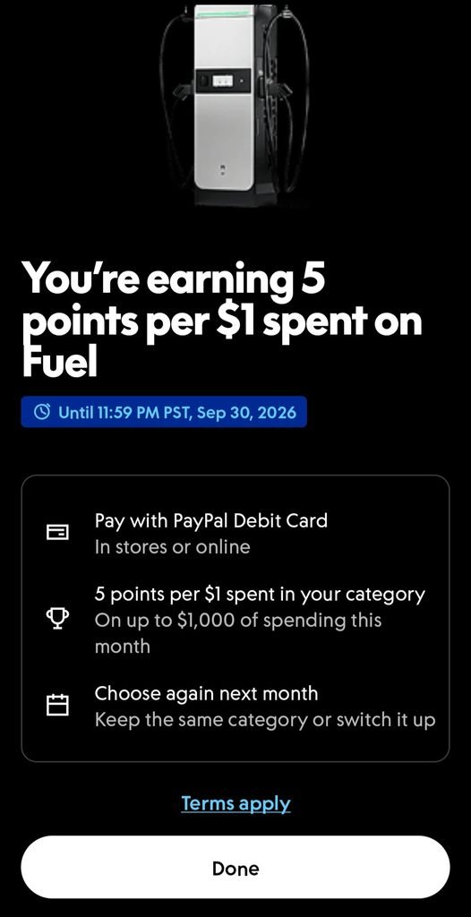 PayPal Debit Card fuel category confirmed for 5% cash back on gas