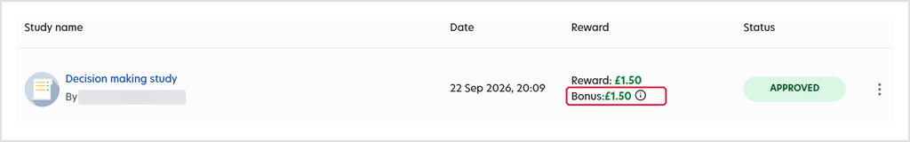 Prolific study with a £1.50 bonus payment