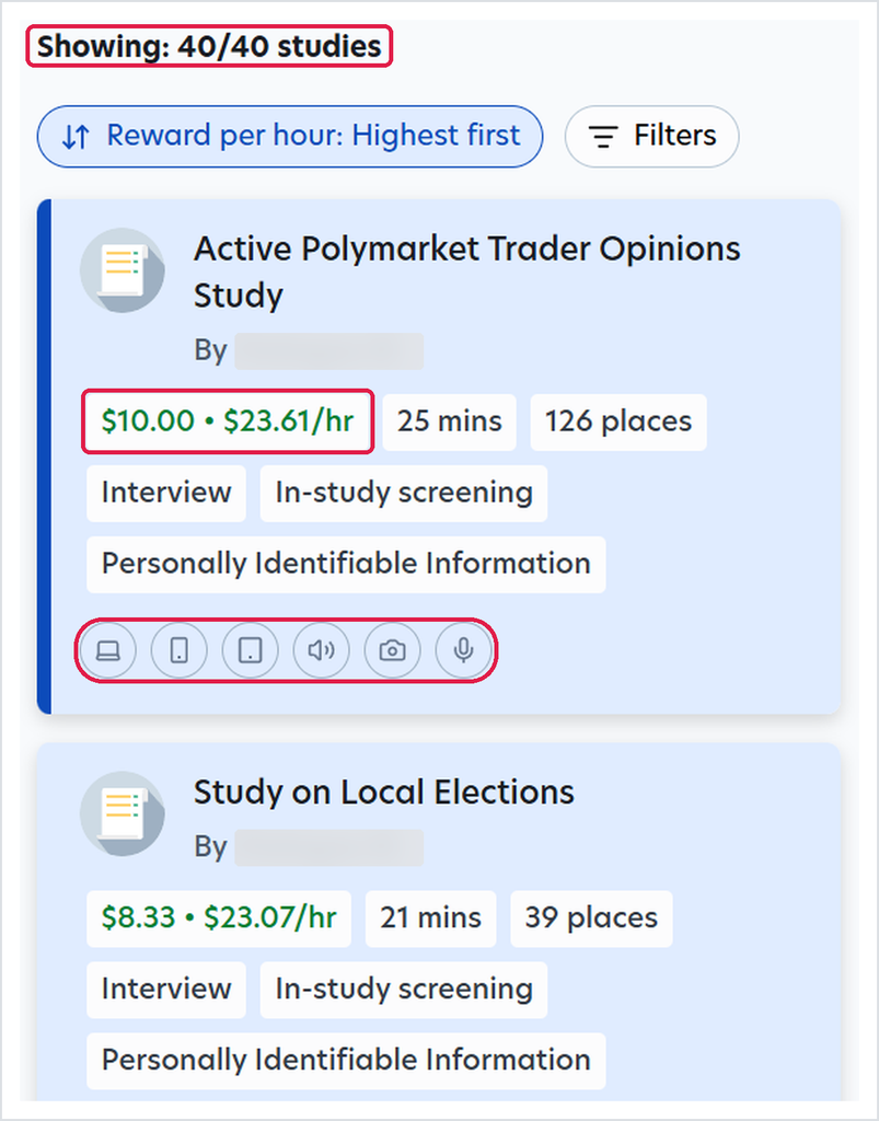 Prolific interview studies paying over $23 an hour
