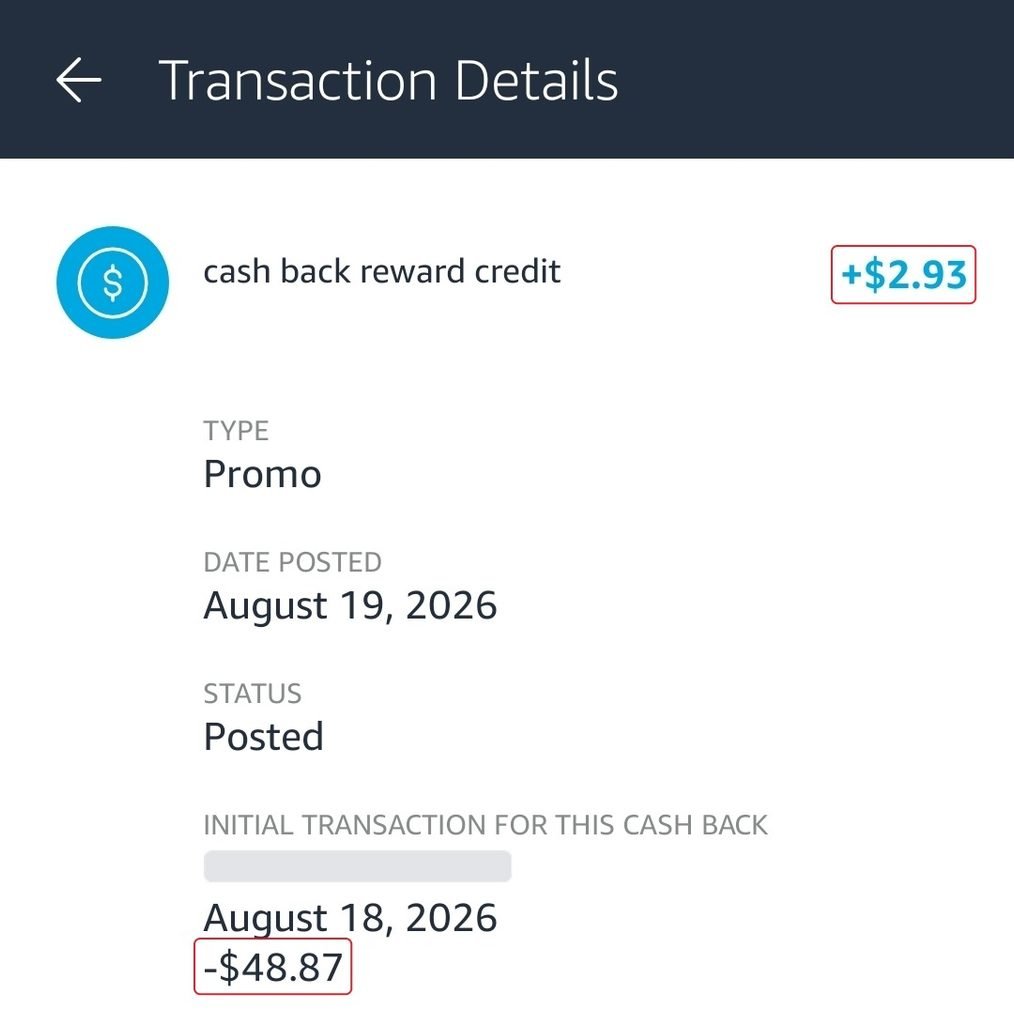 Amazon Flex Debit Card 6% gas cash back, $2.93 on a $48.87 purchase
