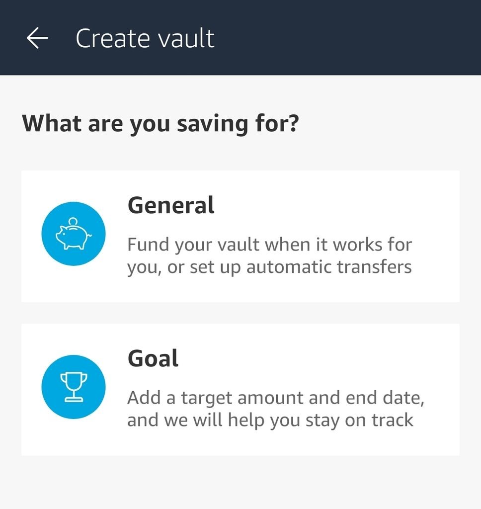Amazon Flex Debit Card General and Goal vault options