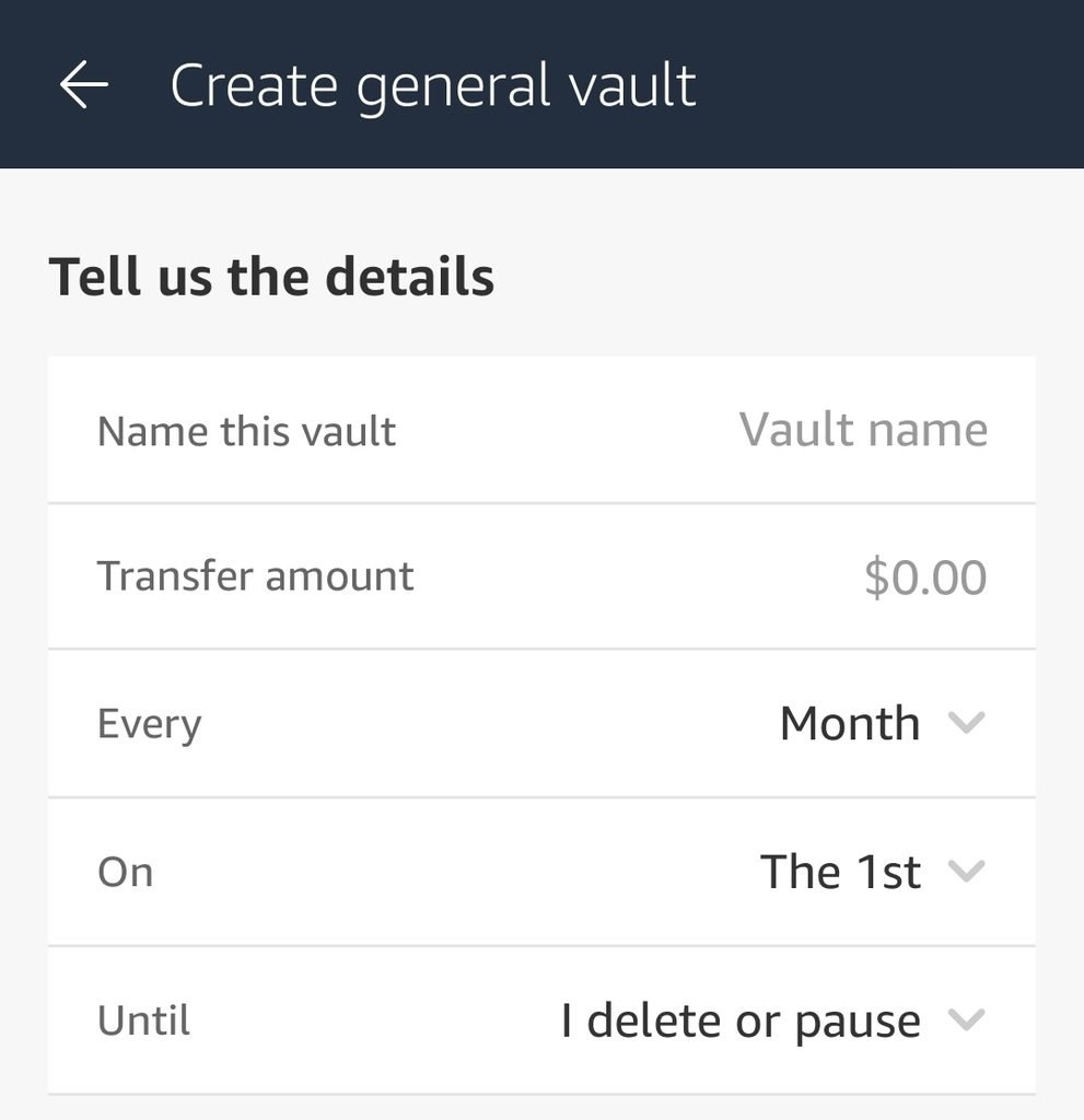 Amazon Flex Debit Card General vault on a schedule