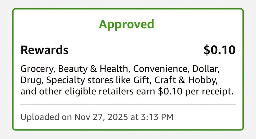 Amazon Shopper Panel grocery receipt approved for $0.10