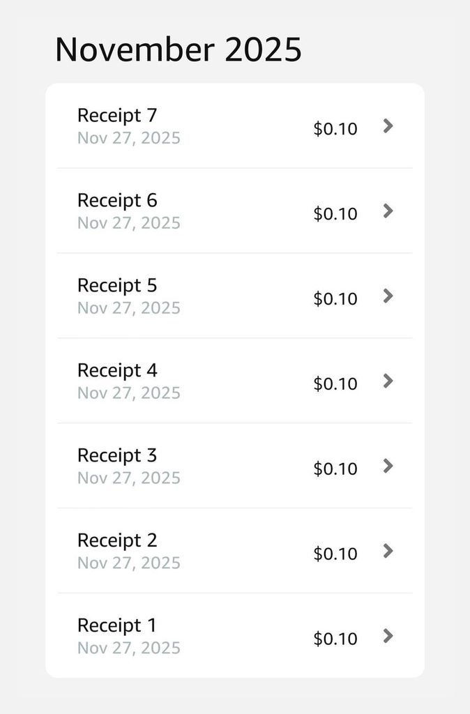 Seven Amazon Shopper Panel receipts paying $0.10 each