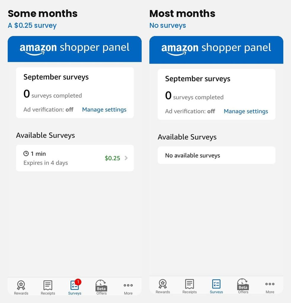 Amazon Shopper Panel surveys screen