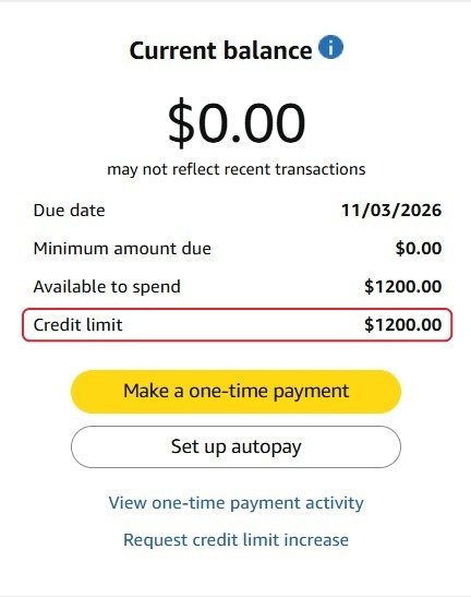 Amazon Store Card $1,200 credit limit