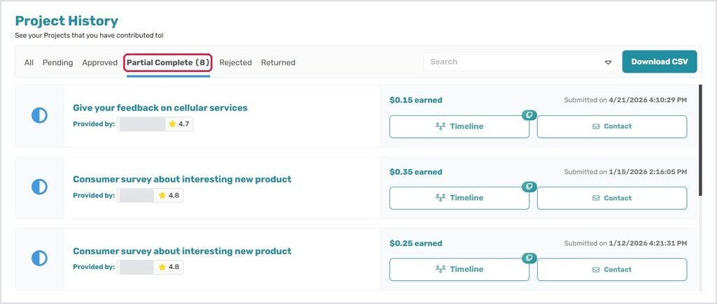 CloudResearch Connect partial complete payments