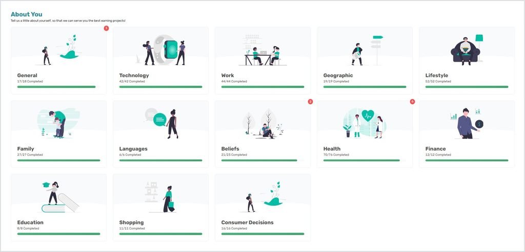 CloudResearch Connect About You profile categories almost fully completed