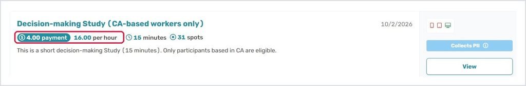 California-only CloudResearch Connect study paying $4 for 15 minutes