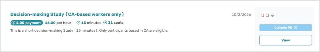 CloudResearch Connect study only for participants based in California