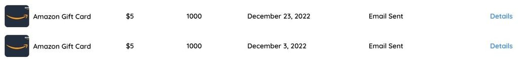 Crowdtap reward history, December 2022