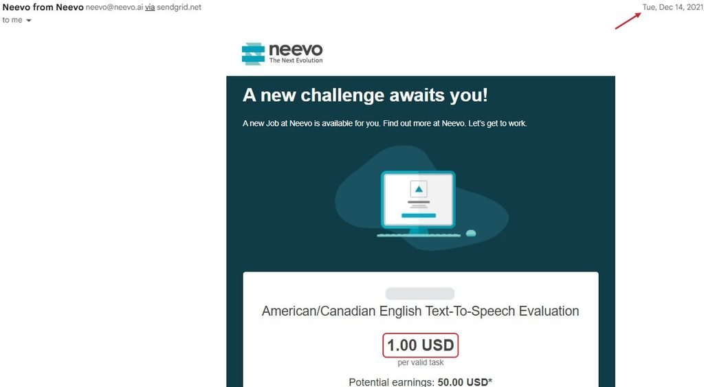 Neevo Text-To-Speech Evaluation project paying $1 per task