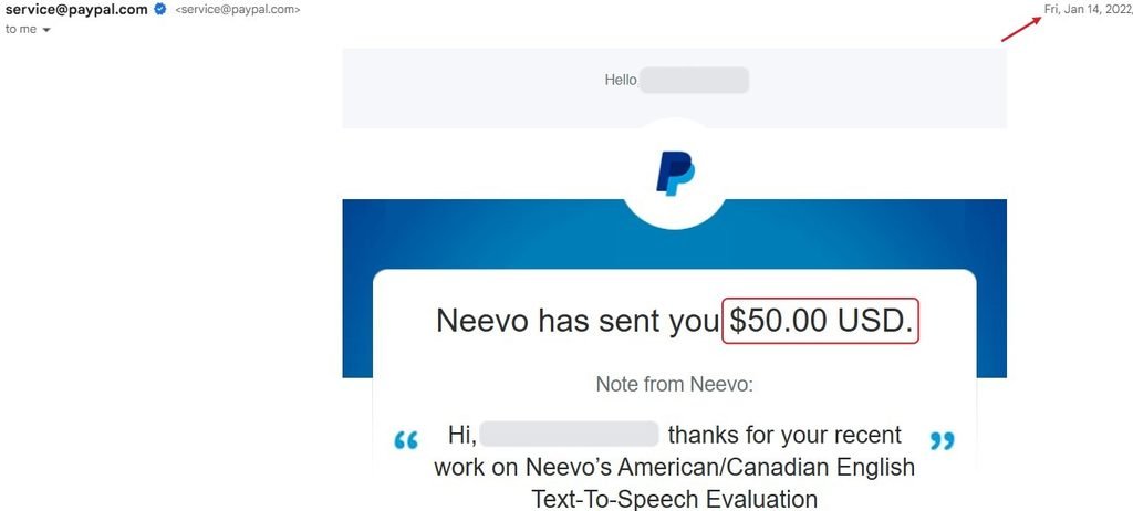 Neevo sent me $50 on PayPal on January 14, 2022