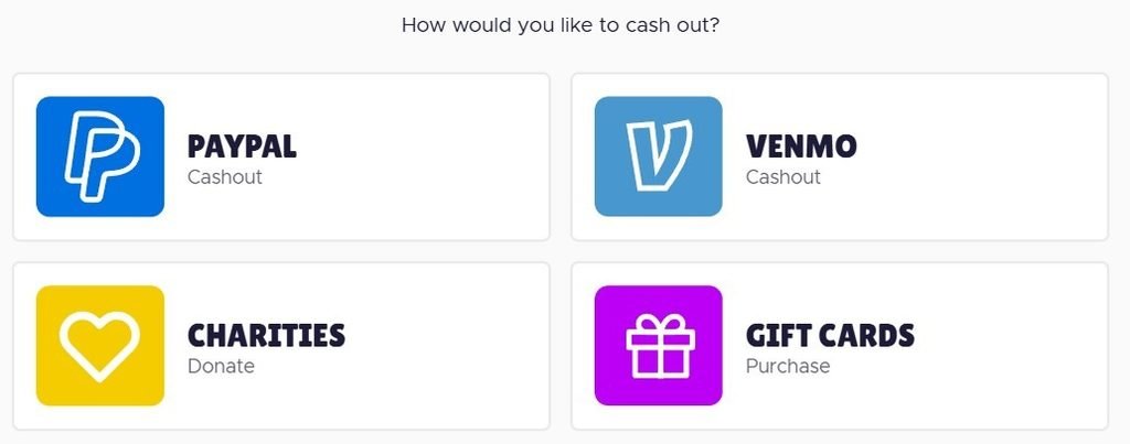 Qmee cash-out options: PayPal, Venmo, charities and gift cards