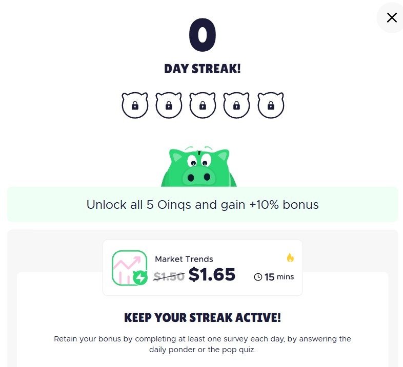 Qmee day streak for a 10% survey bonus