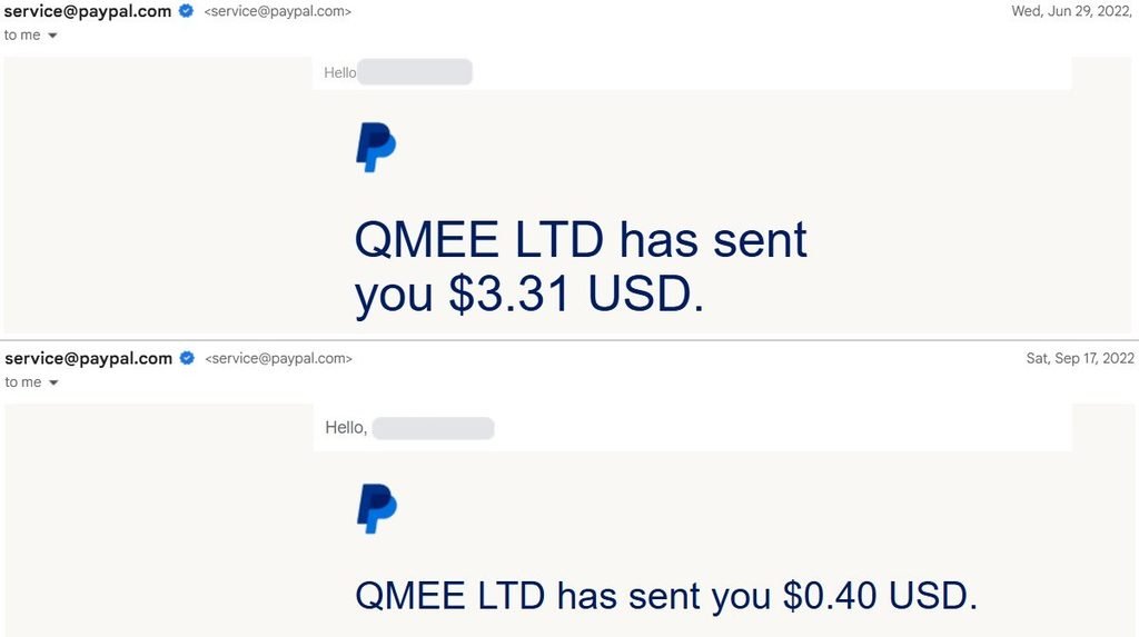 Qmee PayPal payouts in June and September 2022