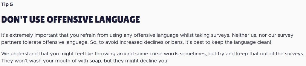 Qmee tip 5: don’t use offensive language
