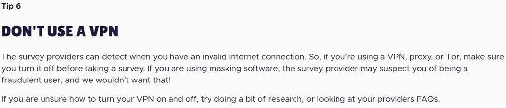 Qmee tip 6: don’t use a VPN