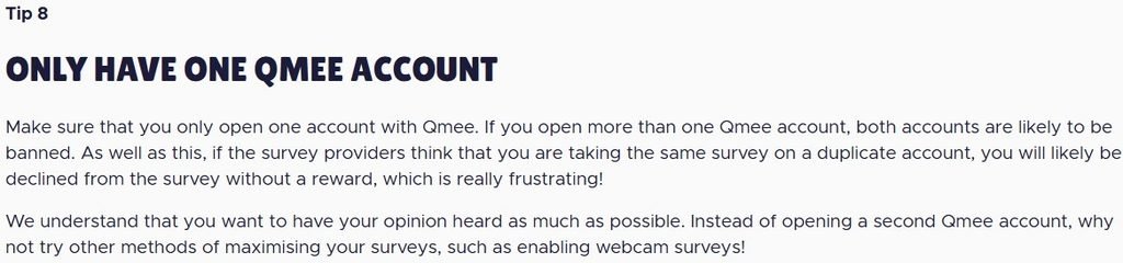 Qmee tip 8: only have one Qmee account