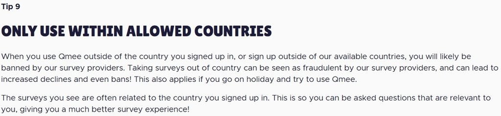 Qmee tip 9: only use Qmee within allowed countries