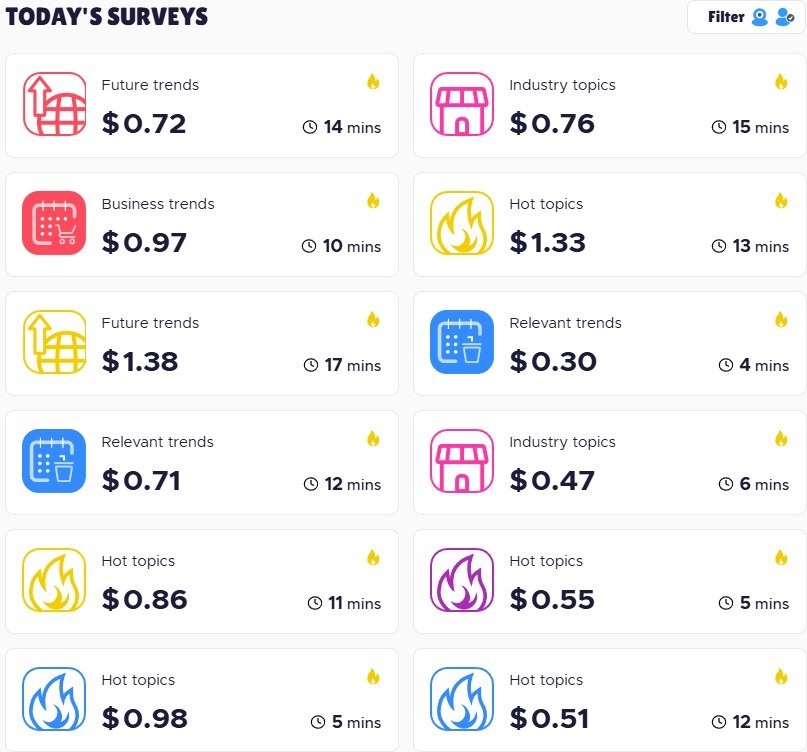 Qmee survey list paying $0.30 to $1.38 per survey
