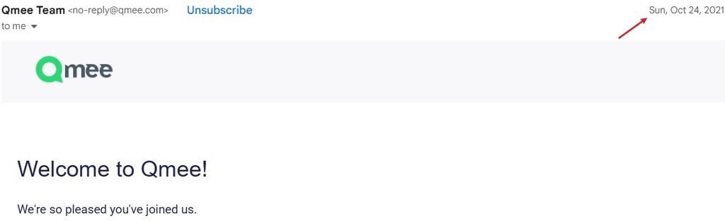 Qmee welcome email from October 24, 2021