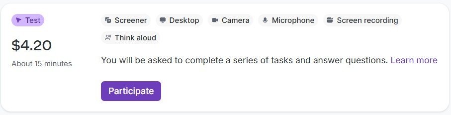 UserCrowd test paying 4.20 dollars for about 15 minutes