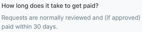 UserCrowd help text saying payout requests are paid within 30 days