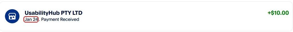 PayPal showing a 10 dollar payment received from UsabilityHub PTY LTD on January 24