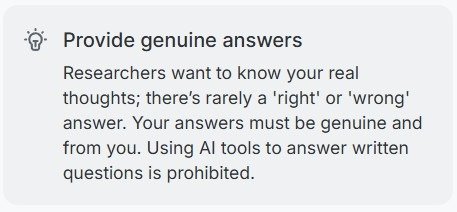 UserCrowd tip saying AI tools are prohibited for written answers