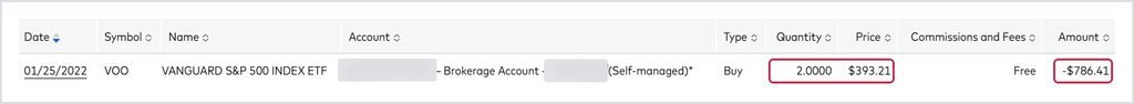 My first 2 shares of VOO bought on Vanguard at $393.21