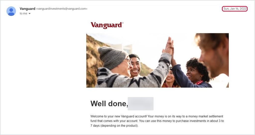 Vanguard new account confirmation email
