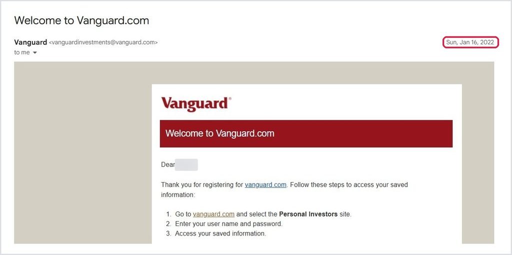 Welcome to Vanguard email from January 16, 2022
